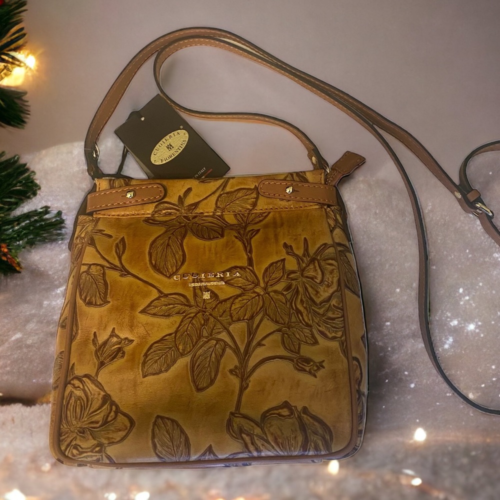 Italian Leather Caramel Crossbody Bag by Cuoieria Fiorentina of Florence